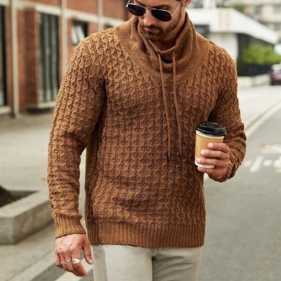 . Other - Brown Mens Knit Cowl Neck Sweater